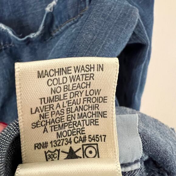 Cloth & Stone Anthropologie Chambray Split Back Raw Hem Shirt Roll Tab Size M - Picture 6 of 10